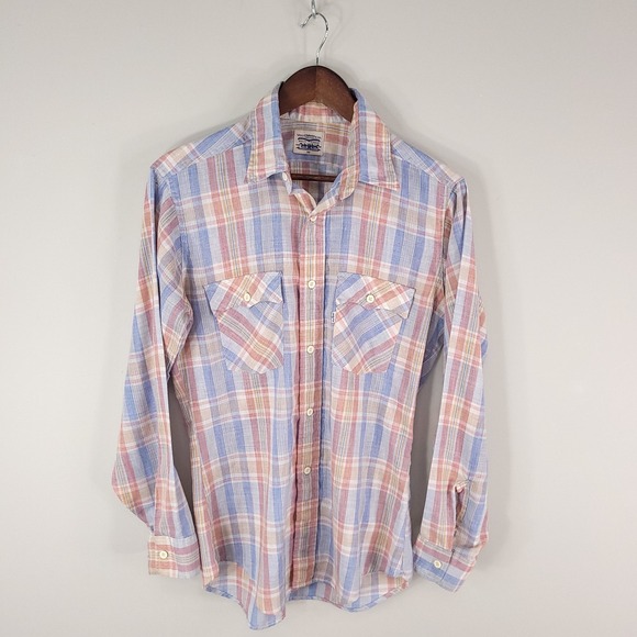 Levi's Other - Vintage Levis Shirt Mens Medium Blue Red Plaid White Tab Fortrel Western Work